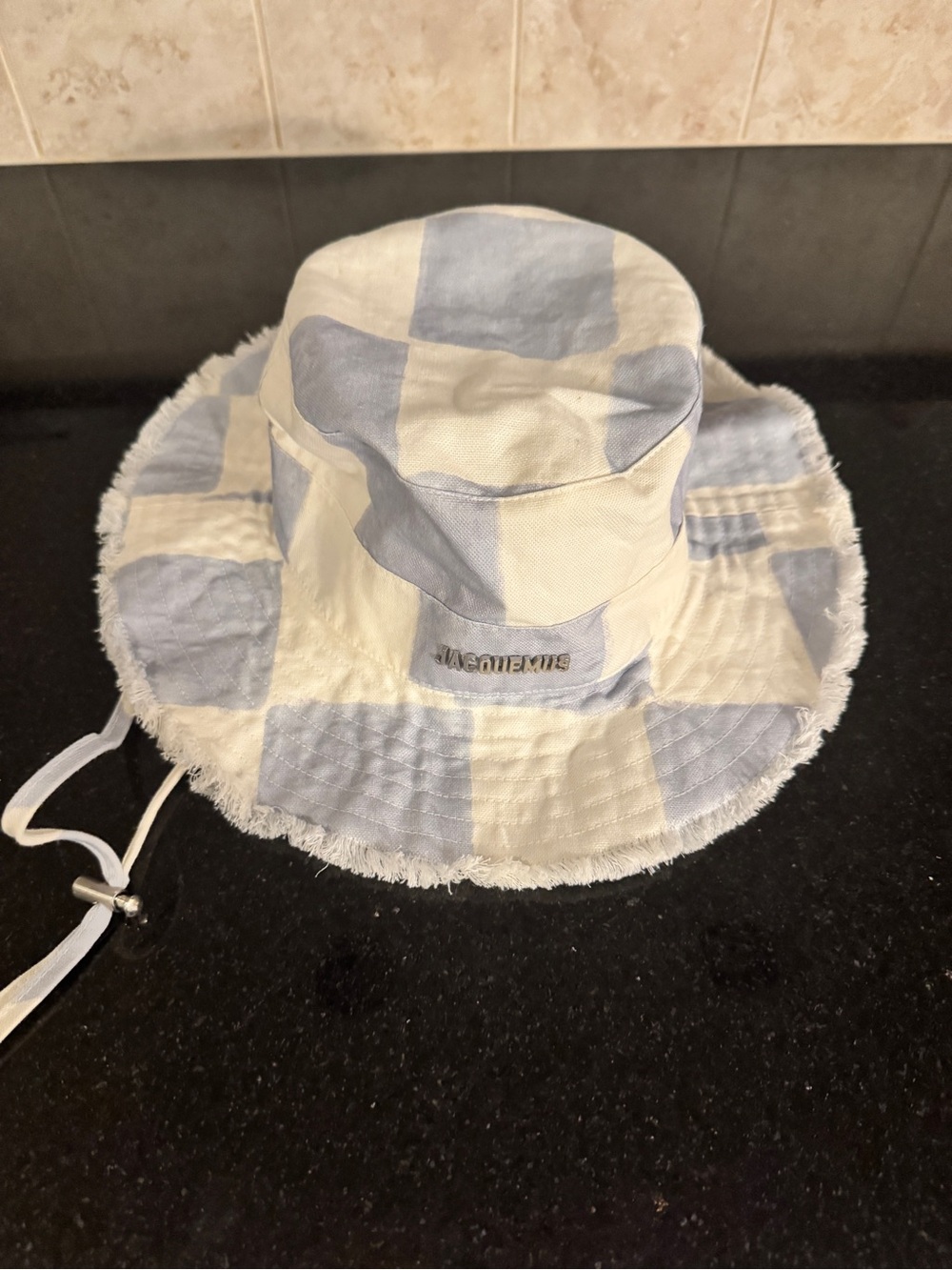 Jacquemus Blue & White Check Bucket Hat